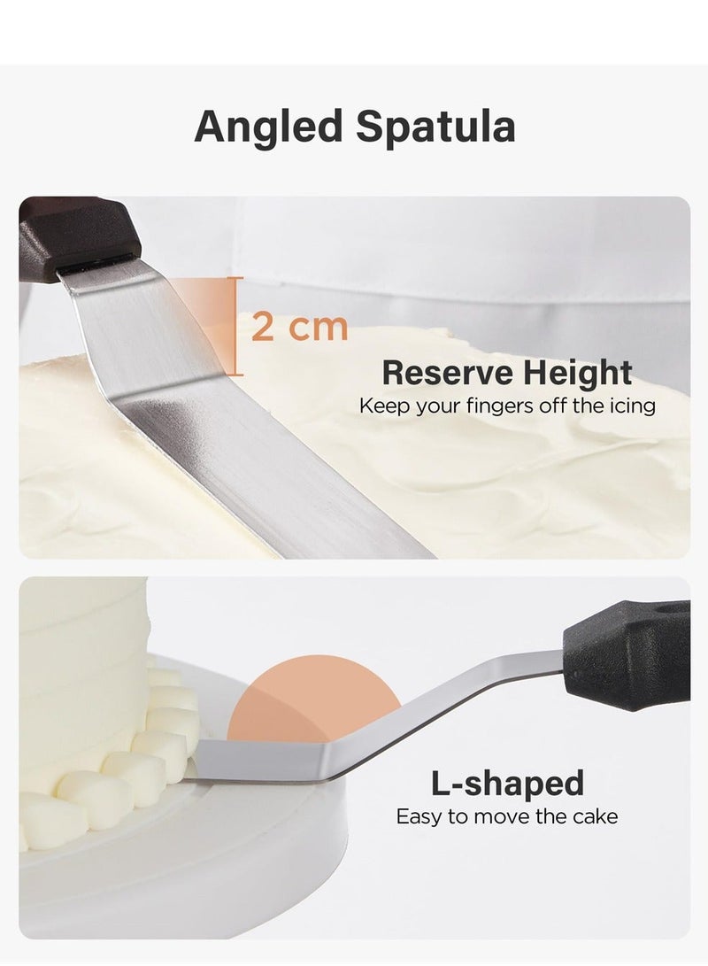 Cake Decorating Turntable, Baking Supplies Turntable with 2 Frosting Straight Angled Spatula 3 Icing Smoother Scrapers, Revolving Stand Pink