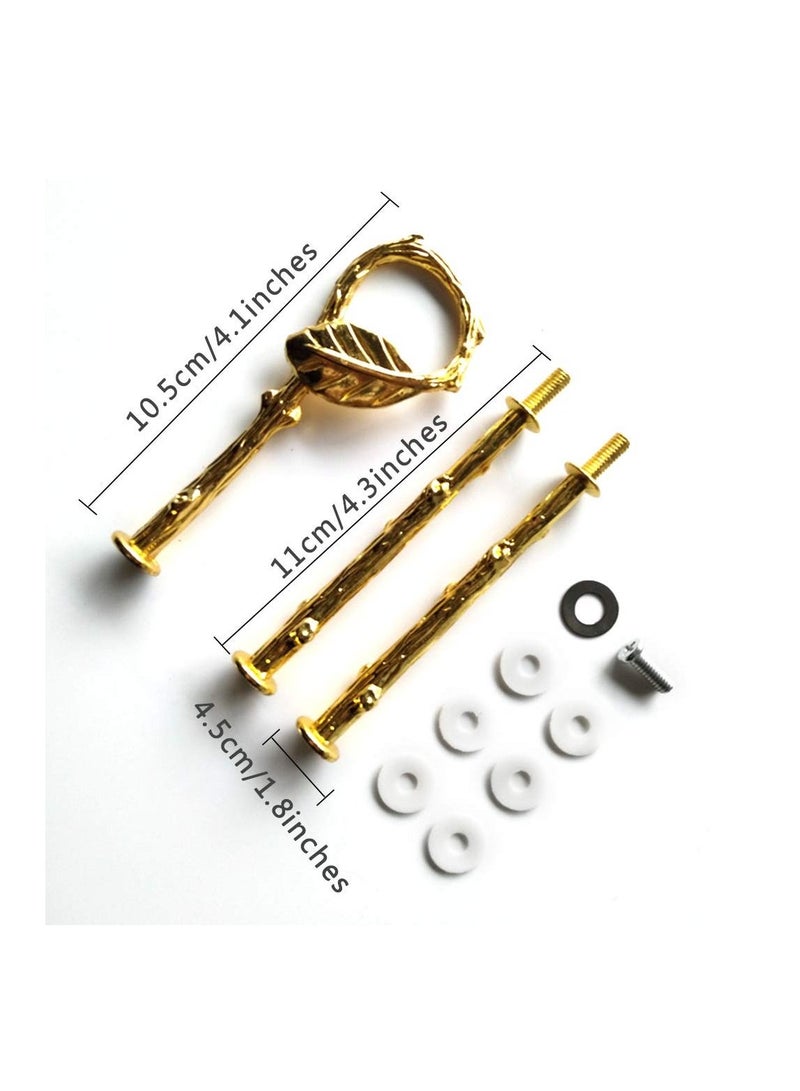 5 Sets 3 Tier Cupcake Stand Hardware Handles, Vintage Tray Center Holder Fitting with Screws and Flat Washers for Party Wedding Display (Leaf Golden)