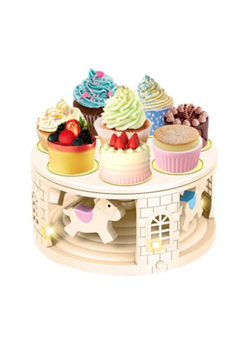 Carousel Delights: Rotating Cake and Pastry Display Stand with Light and Music, Macaron-Colored Elegance - Perfect for Birthdays, Baby Shower, Weddings, and Parties