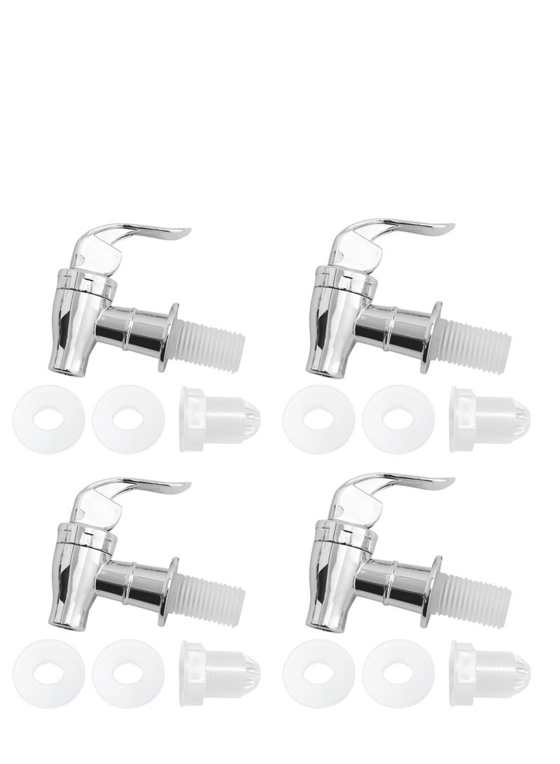 4PCS Beverage Dispenser Spigot Replacement ABS Plastic Press Type Faucets Tap Reusable Spigot Drink Dispenser Tap Replacement for Hot Cold Cater Juice Barrel (Silver)