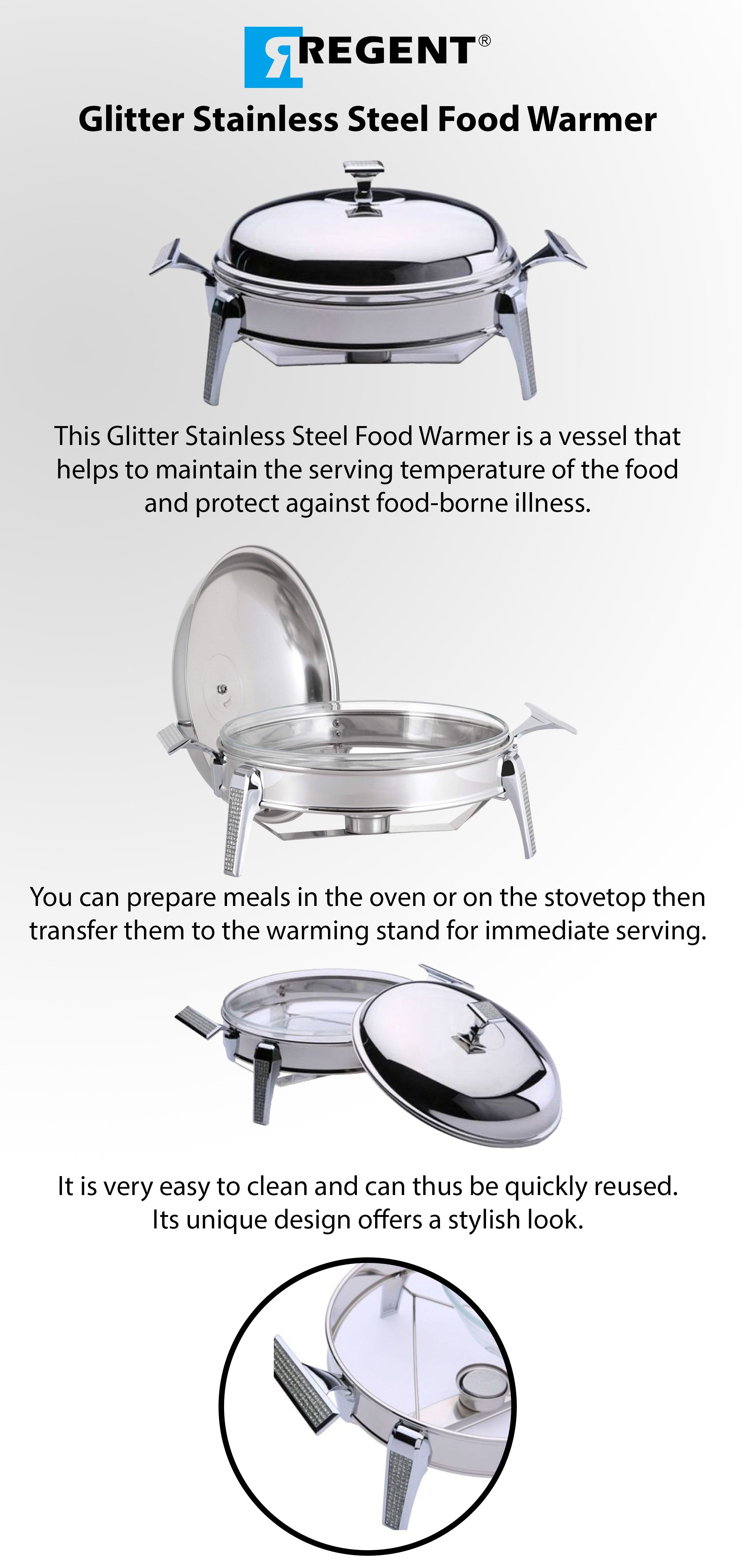Glitter Stainless Steel Food Warmer Silver 43.2 x 30.6 x 16.2cm