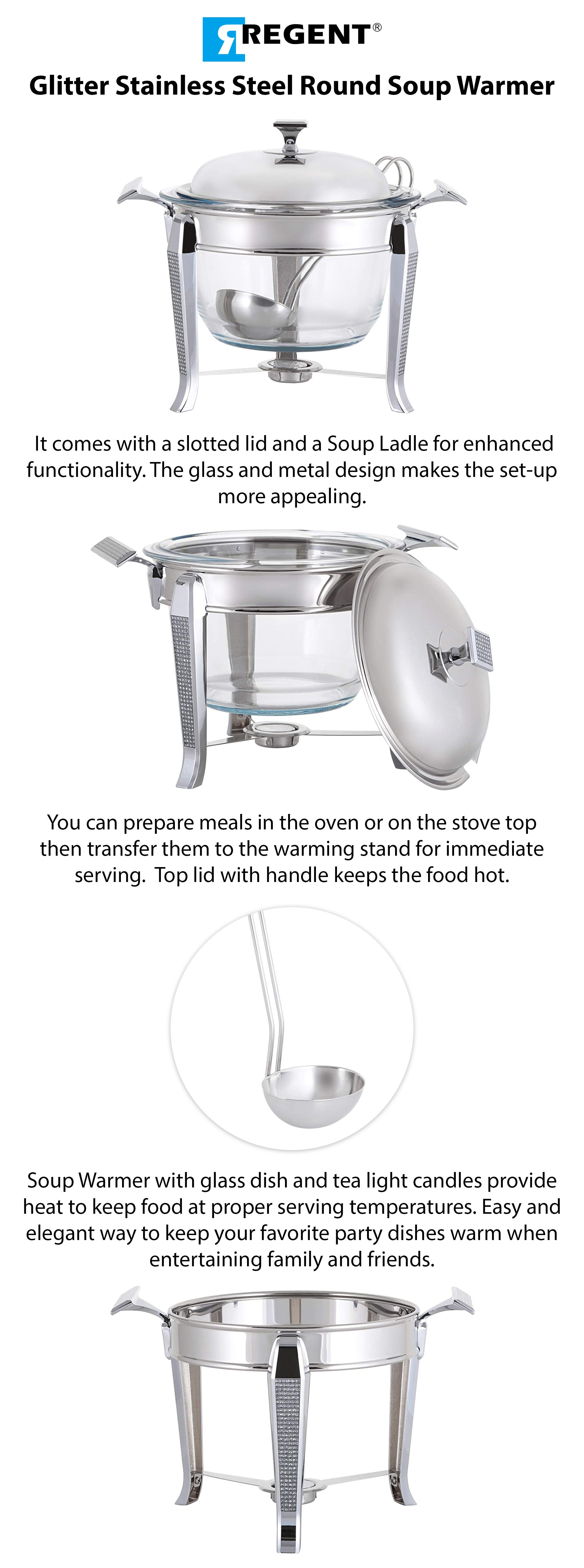 Glitter Stainless Steel Round Soup Warmer Silver 4Liters