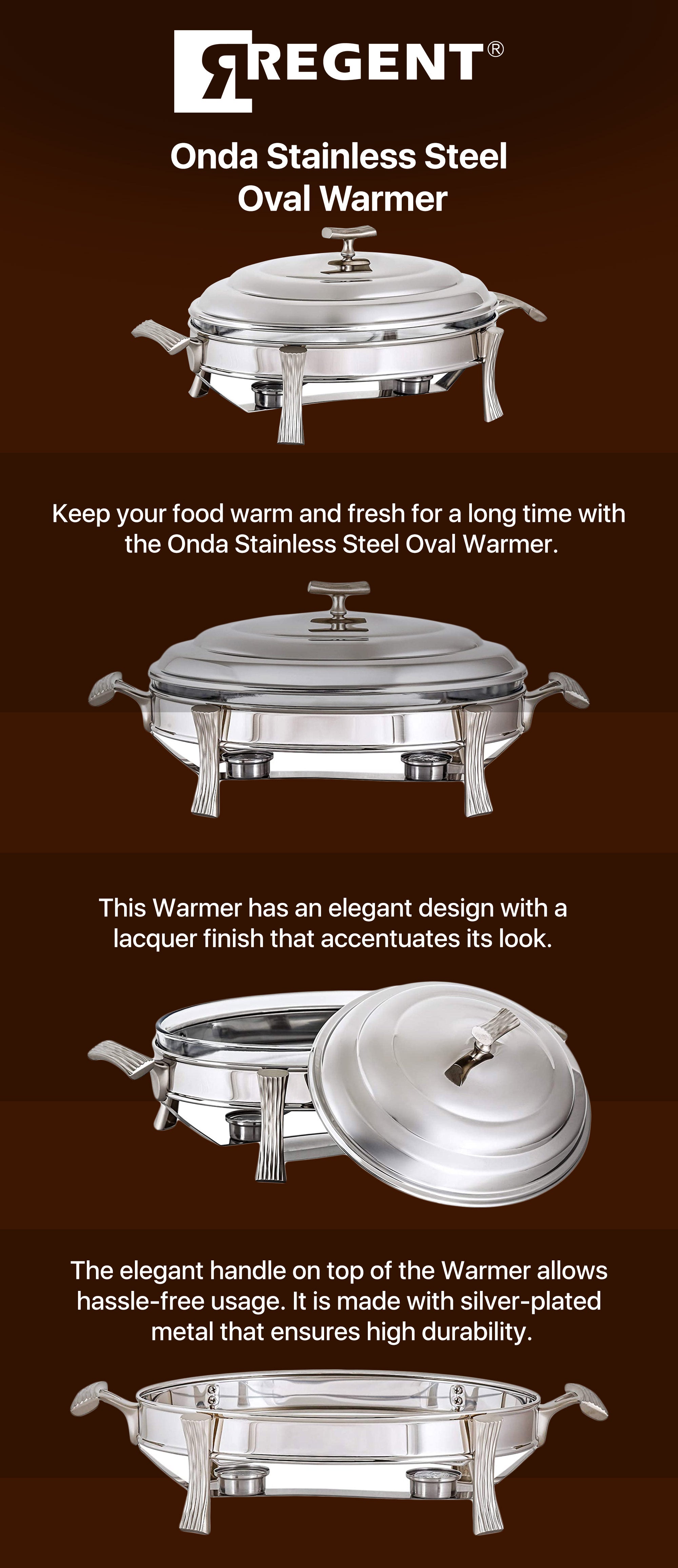 Onda Stainless Steel Oval Warmer Silver 3Liters