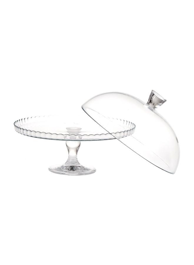 Glass Patisserie Footed Service Plate With Lid Clear 32cm