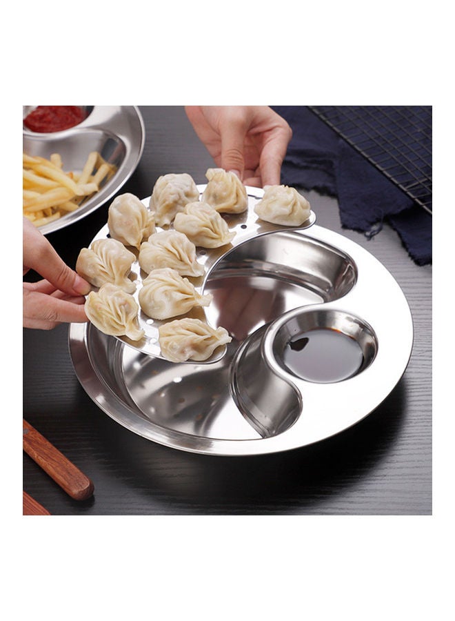 Multifunctional Stainless Steel Dumpling Plate Silver