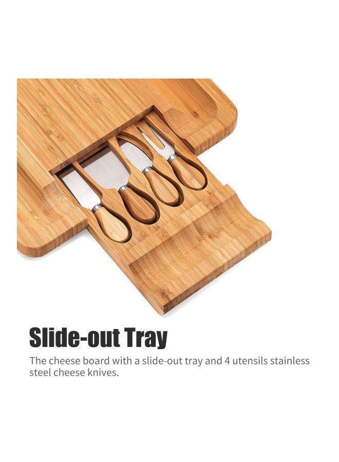 Bamboo Cheese Cutting Board With 4 Knives Brown