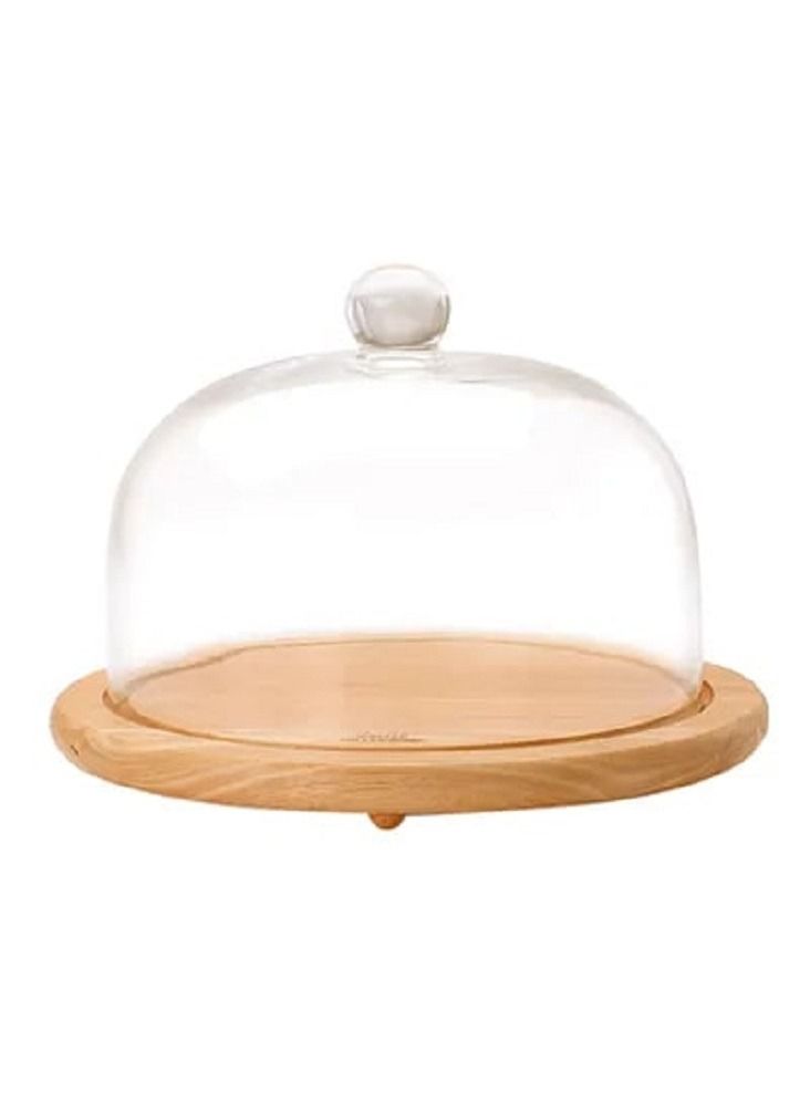 Wooden Butter And Cheese Dish With Glass Dome