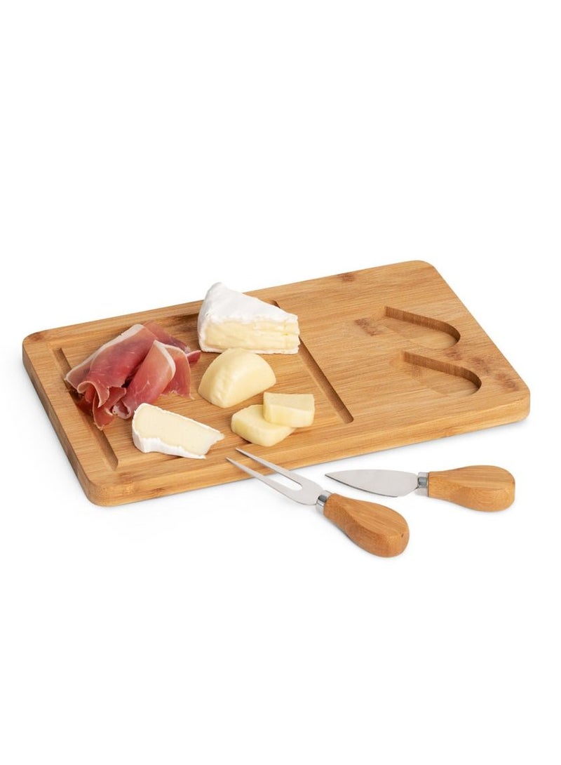 Bamboo cheese board with 2 cheese knives
