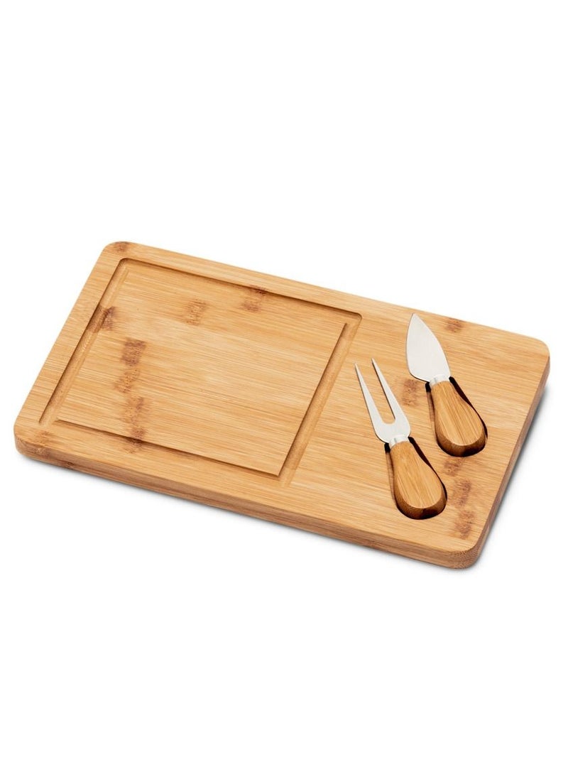 Bamboo cheese board with 2 cheese knives