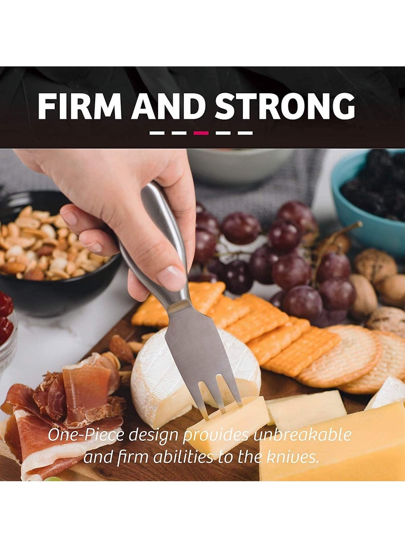 Cheese Knives Steel Stainless Cheese Slicer Cheese Cutter Spreader Fork Light Weight One-Piece Silver Design Cheese Knives Perfect Gifts for Charcuterie Board