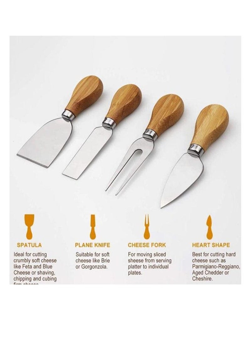 Organic Bamboo Cheese Cutting Board & Knife Gift Set - Wooden Serving Tray for Charcuterie Meat Platter, Fruit & Crackers with 4 Cheese Knives