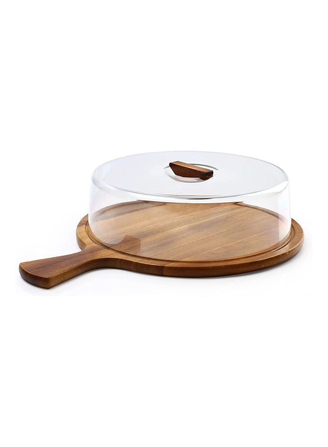 Acacia round cheese dome board, round Charcuterie board with comfortable handle, serving board, wooden cutting board with acrylic cover - AC3211