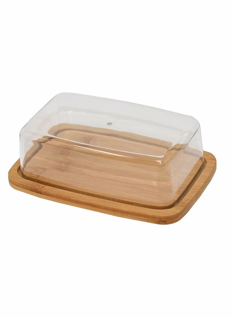 Bamboo Butter Dish With Dome Lid, Covered Holder for Countertop, Airtight Container with Cover, Keeper Storage Perfect West, East Coast Butter, Dishwasher Safe