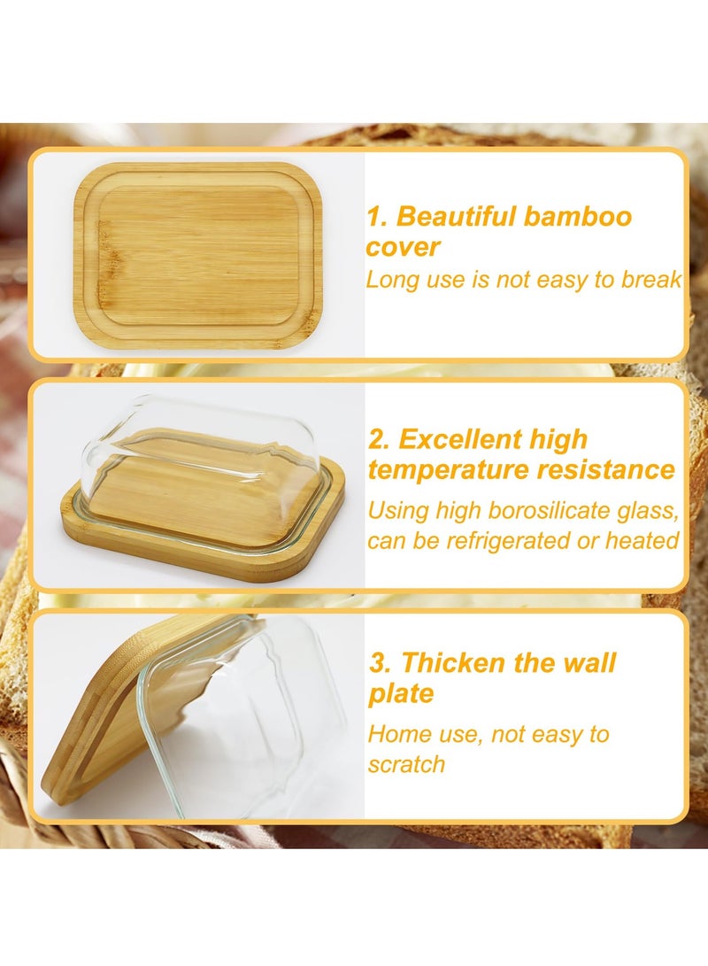 Clear Butter Dish with Thick Bamboo Plate, Rectangular Butter Tray with Lid for Countertop and Refrigerator Freshness