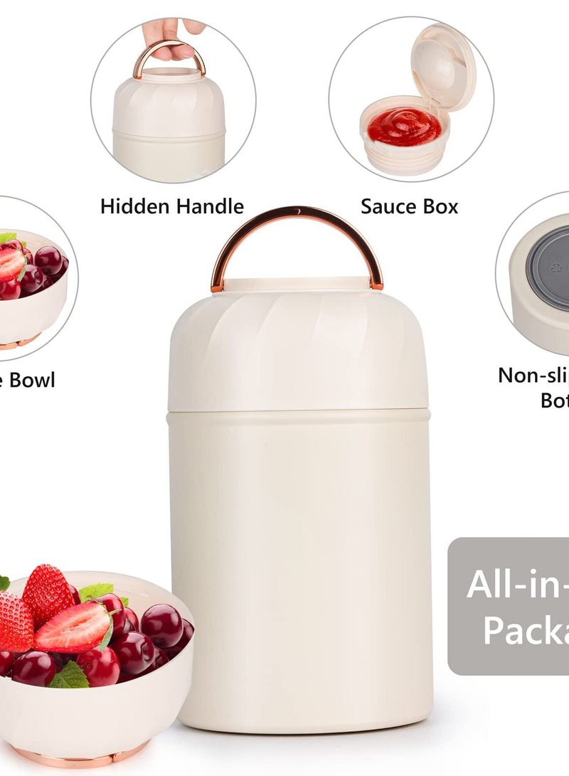 17oz Insulated Thermoses for Hot Food, Leak-Proof Container with Foldable Fork & Spoon, Portable and Convenient for Office and Outdoor Use, Keep Your Meals Warm in Style (White)