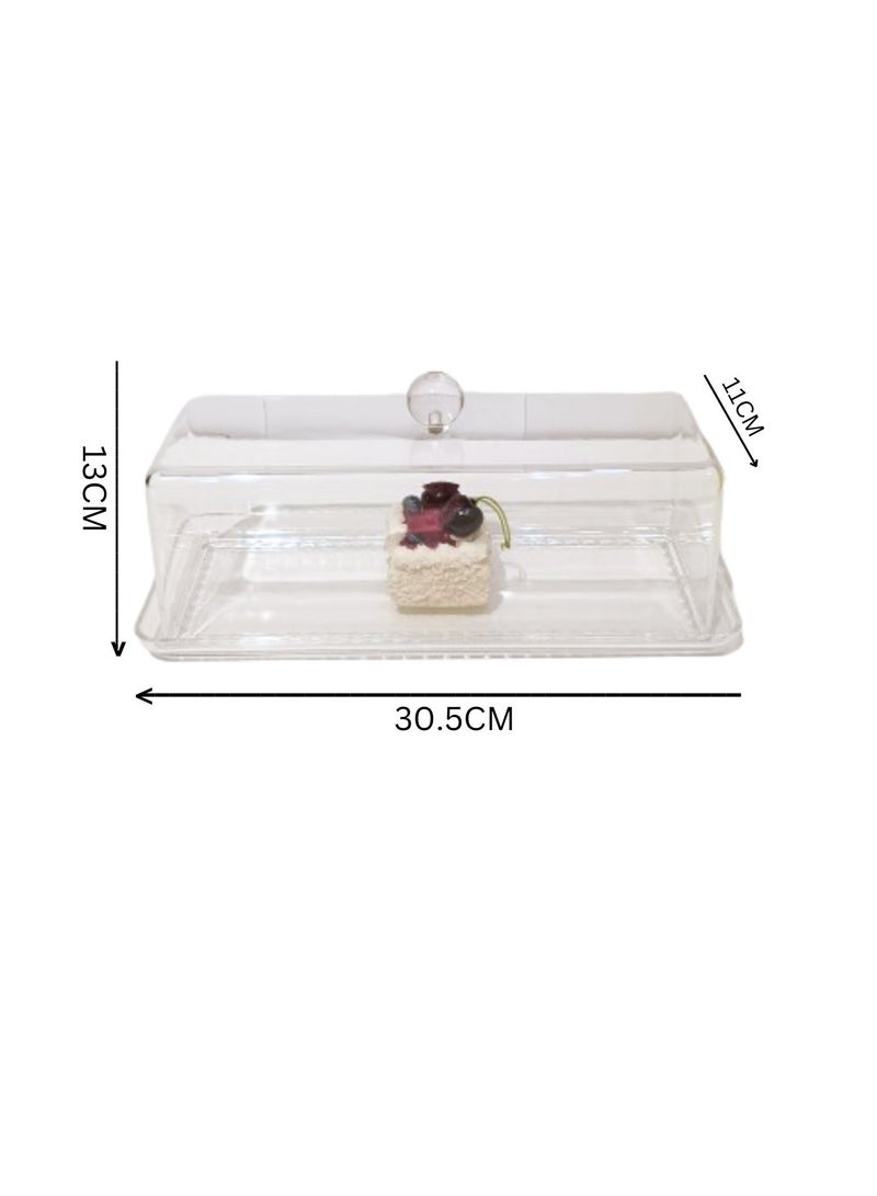 Liying Rectangular Cake Tray, Cake Plate Dish with Acrylic Display Cover Lid, Dessert Holder Tray, Cake Stand, Acrylic Grain Rectangle Cake Platter with Acrylic Cover, Pastry Base