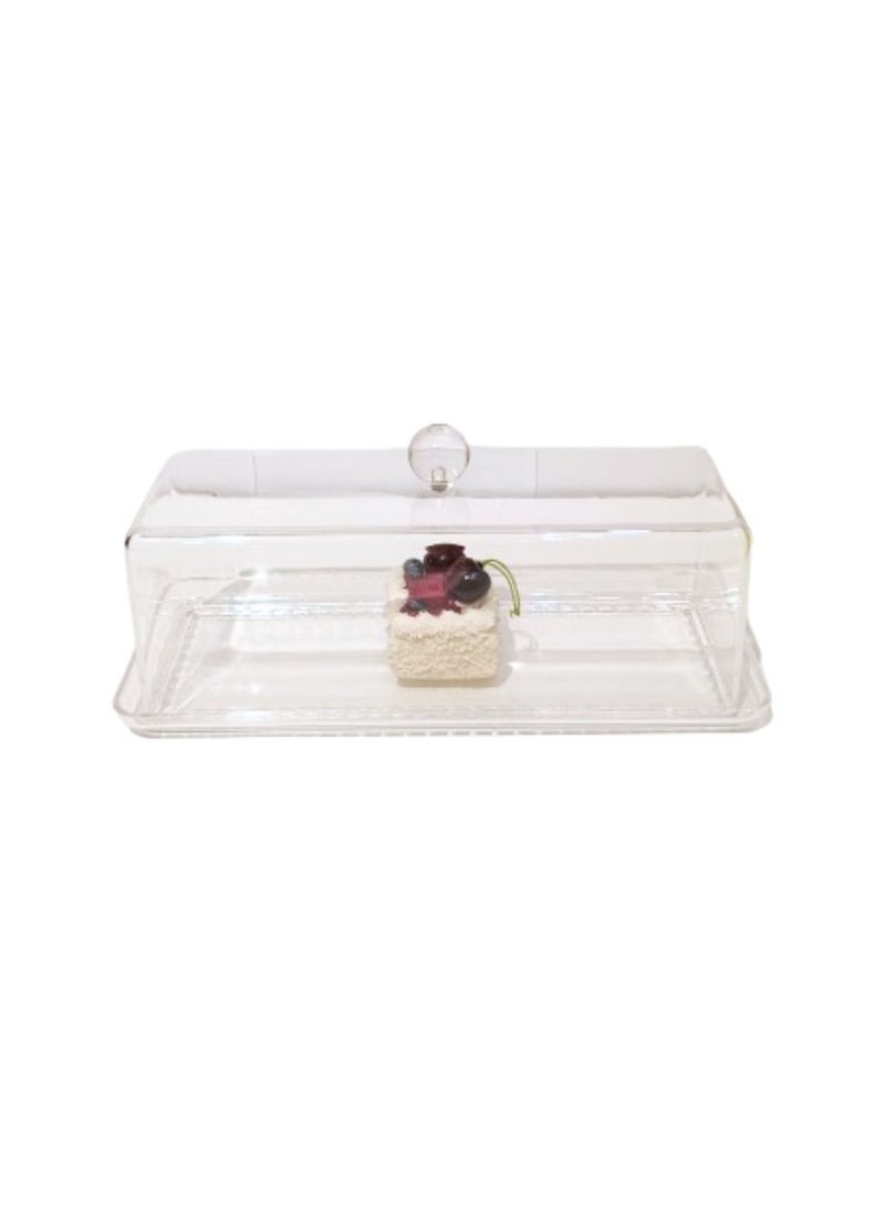 Liying Rectangular Cake Tray, Cake Plate Dish with Acrylic Display Cover Lid, Dessert Holder Tray, Cake Stand, Acrylic Grain Rectangle Cake Platter with Acrylic Cover, Pastry Base