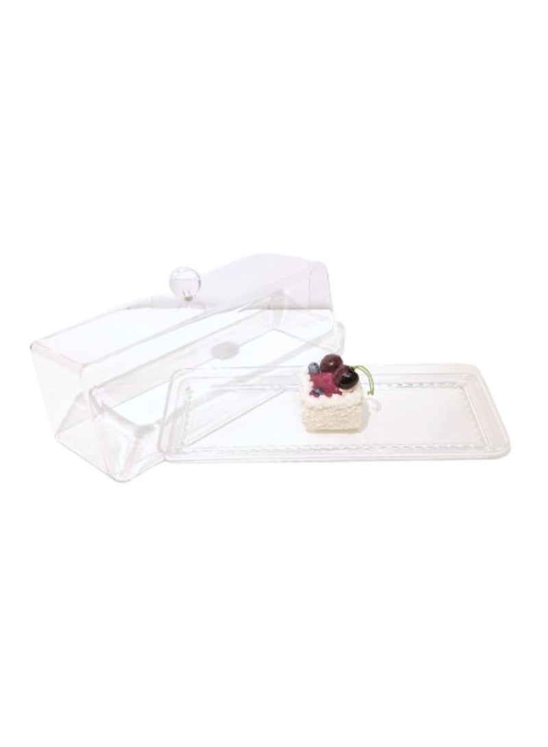 Liying Rectangular Cake Tray, Cake Plate Dish with Acrylic Display Cover Lid, Dessert Holder Tray, Cake Stand, Acrylic Grain Rectangle Cake Platter with Acrylic Cover, Pastry Base