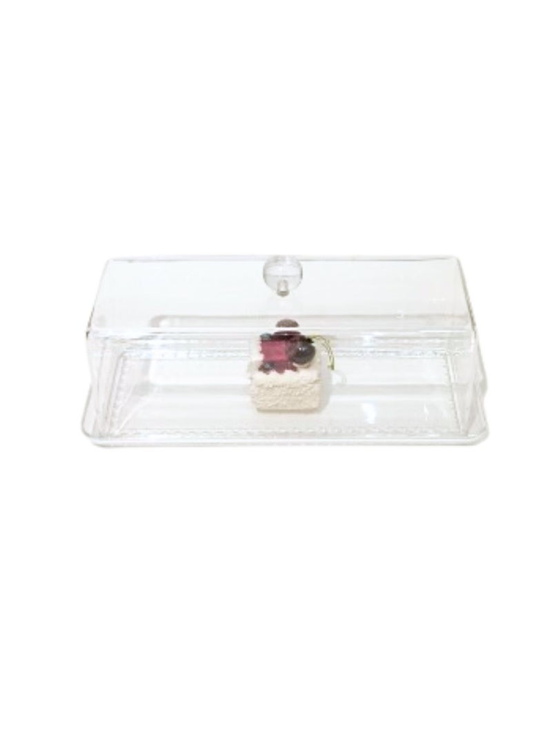 Liying Rectangular Cake Tray, Cake Plate Dish with Acrylic Display Cover Lid, Dessert Holder Tray, Cake Stand, Acrylic Grain Rectangle Cake Platter with Acrylic Cover, Pastry Base