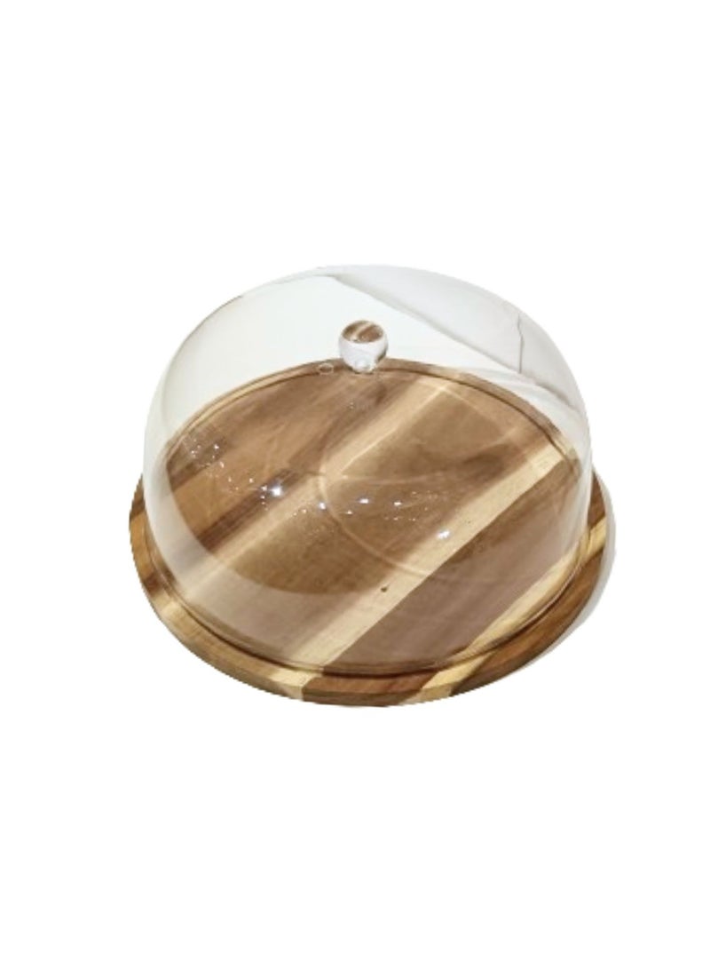 Liying Wood Round Cake Tray with Acrylic Dome Cake Stand (B) Server Square Cake Display Plate Veggie Bread Serving Platter Dessert Storage Tray for Donut Stand Fruit Bowl