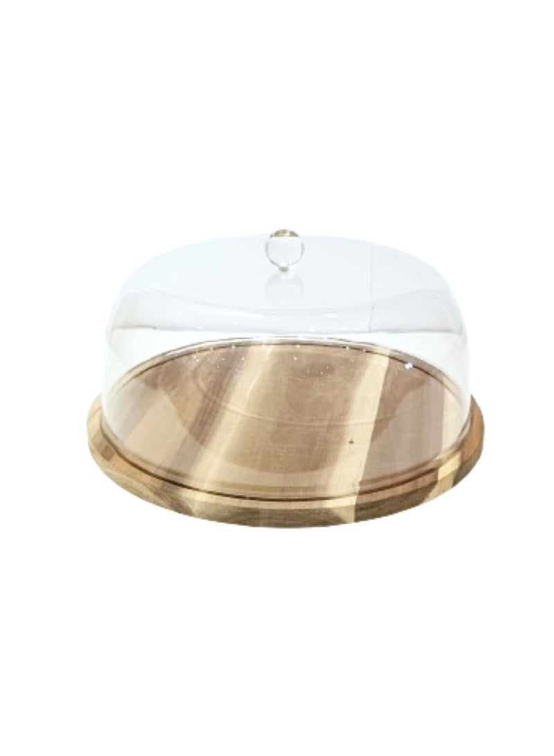 Liying Wood Round Cake Tray with Acrylic Dome Cake Stand (B) Server Square Cake Display Plate Veggie Bread Serving Platter Dessert Storage Tray for Donut Stand Fruit Bowl