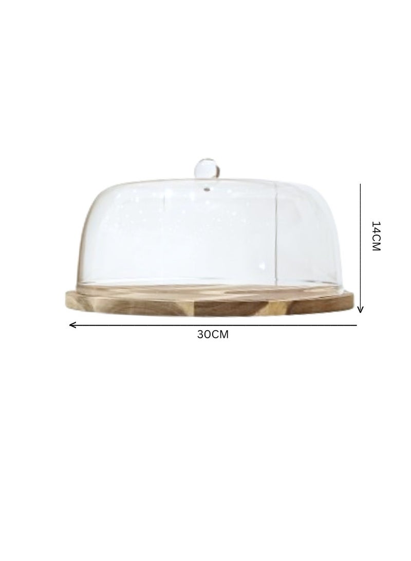 Liying Wood Round Cake Tray with Acrylic Dome Cake Stand (B) Server Square Cake Display Plate Veggie Bread Serving Platter Dessert Storage Tray for Donut Stand Fruit Bowl