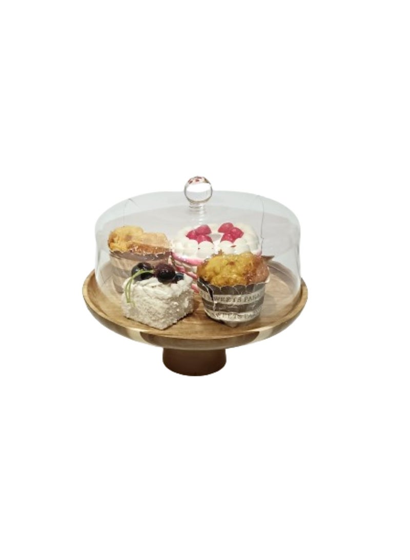 Cake Stand with Acrylic Dome Lid 2-in-1 Multifunctional Round 22x22cm Shatterproof Dessert Table Display for Veggie Tray, Fruit Bowl, Donut Stand, Nachos Plate