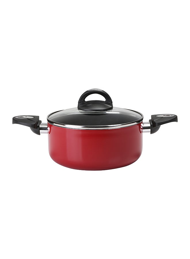 16-Piece Aluminium Non Stick Interior Durable & Light Weight Cookware Set Includes 1x 20cm Casserole With Lid, 1x 24cm Casserole With Lid 1x 30cm Casserole With Lid, 1x 16cm Sauce Pan With Lid, 1x 28cm Flat Fry Pan With Lid , 1x 24cm Flat Fry Pan With Lid, 1x 24cm Wok Pan, 1x Nylon Spoon, 1x Nylon Slotted Spatula, 1x Nylon Spatula Red