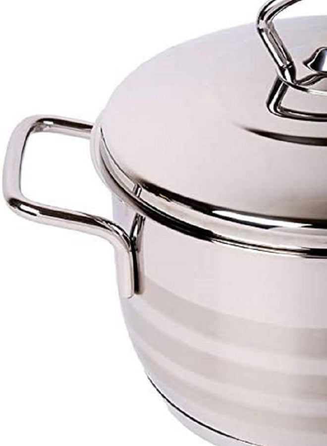 9-Piece 18/10 Cr-Ni Stainless Steel Polished To A High Gloss With Three Satin Stripes  3 Ply Bottom With Thermal Coating Cookware Set Includes Casserole With Lids (2, 3.5, 6.5), 1x Low Cassarole - 3.5 liters Silver