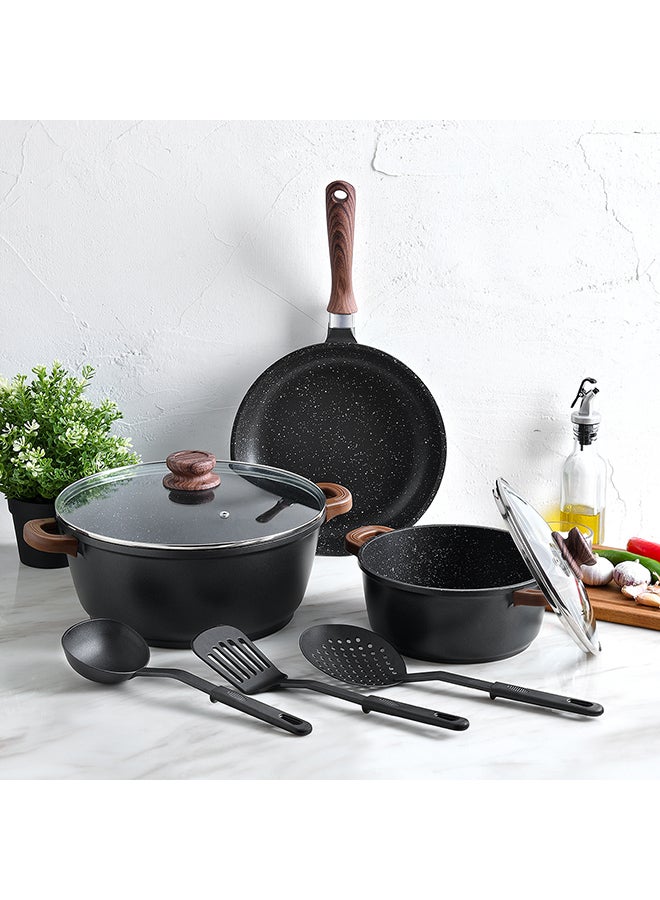 8-Piece Die Cast Aluminium Cookware Set Black 28cm