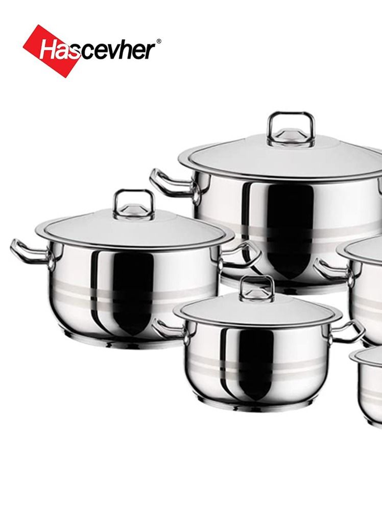 Hascevher Gastro Stainless Steel Cooking Pot 10pc Set With Lid