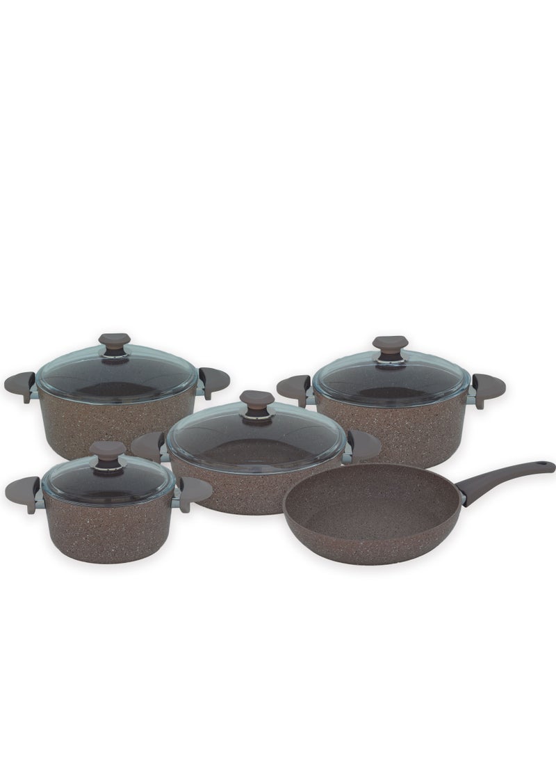 OMS 9 PCS GRANITE CASSEROLE SET- 3002 BROWN- MADE IN TURKEY