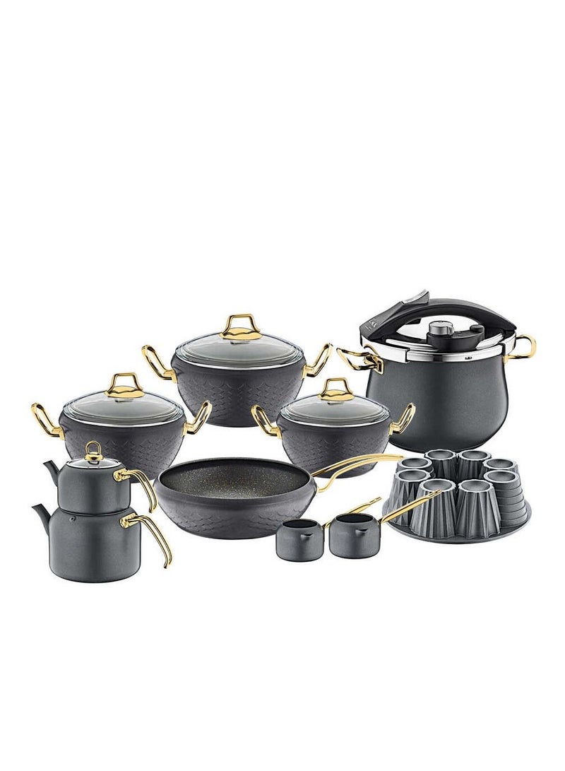 OMS - 16Pcs Colonna Granite Cookware Set - Grey Color - Made in Turkey