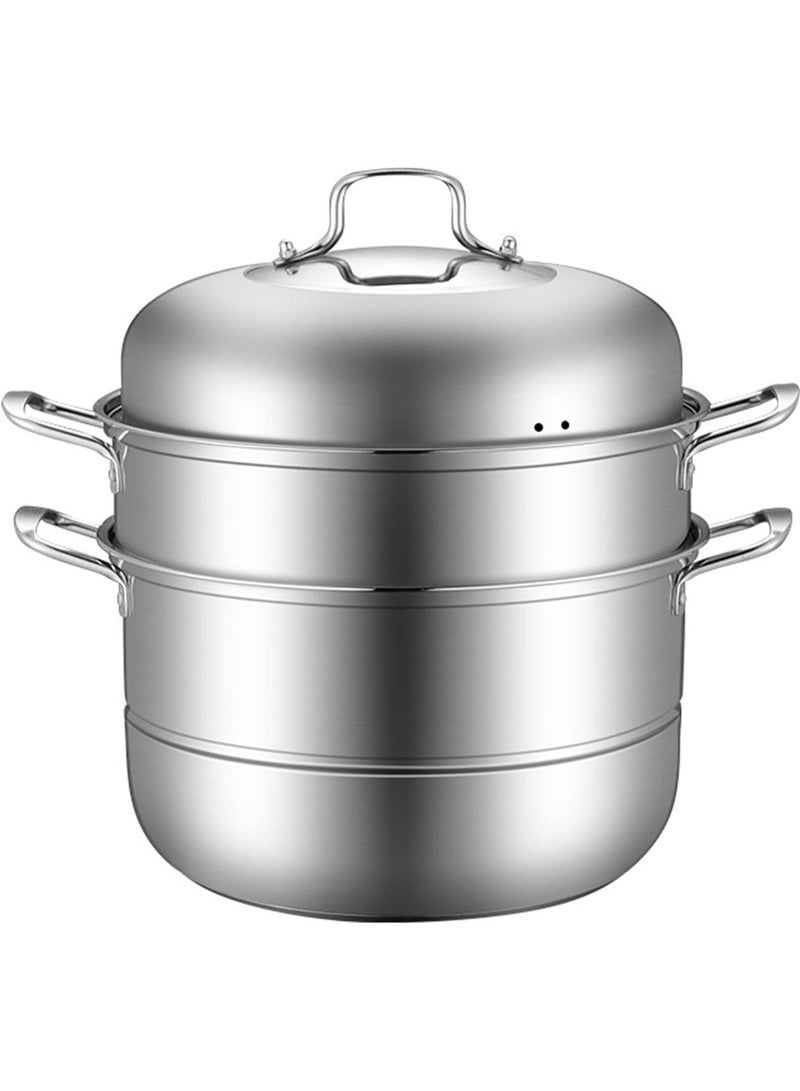 Stainless Steel Steamer, Multi-Tier Cookware Pot with Tempered Glass Lid, Work with Gas,Electric,Grill Stove Top,Dishwasher Safe (3-Tier)