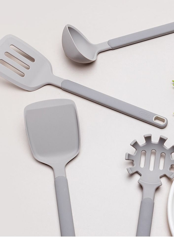Silicone non-stick spatula 4-piece set, high temperature resistant, food grade silicone, easy to clean, easy to stir, no noise, suitable for baking, cooking (gray)