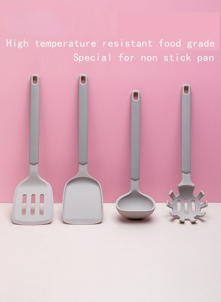 Silicone non-stick spatula 4-piece set, high temperature resistant, food grade silicone, easy to clean, easy to stir, no noise, suitable for baking, cooking (gray)