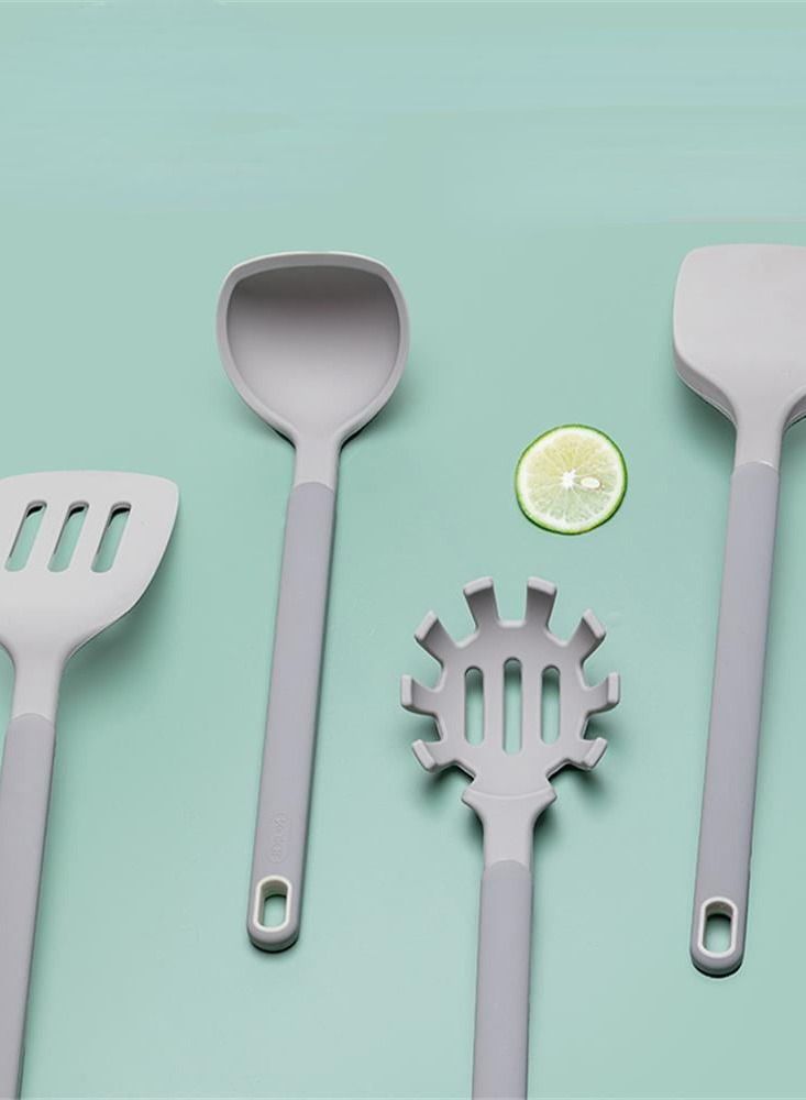 Silicone non-stick spatula 4-piece set, high temperature resistant, food grade silicone, easy to clean, easy to stir, no noise, suitable for baking, cooking (gray)