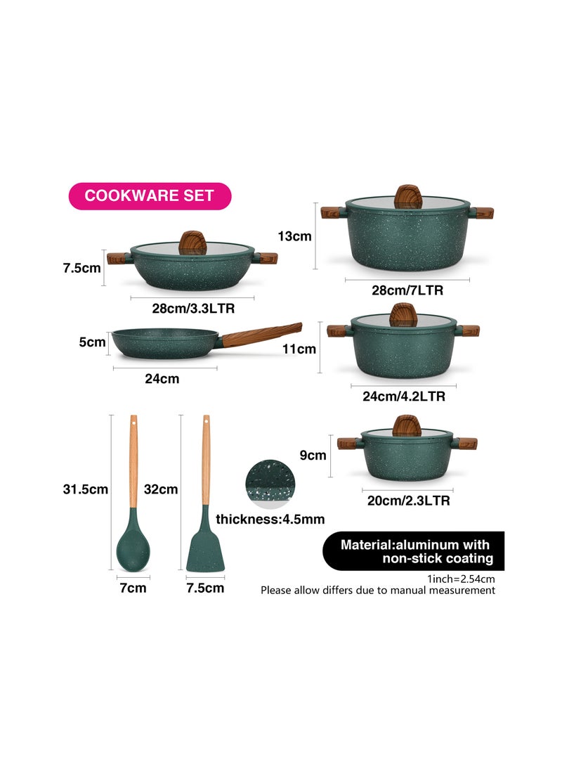 11-Piece Cookware Set Falak Aluminum with Non-Stick Coating Stockpot, Shallow Casserole, Frying Pan Cooking Spoon And Turner