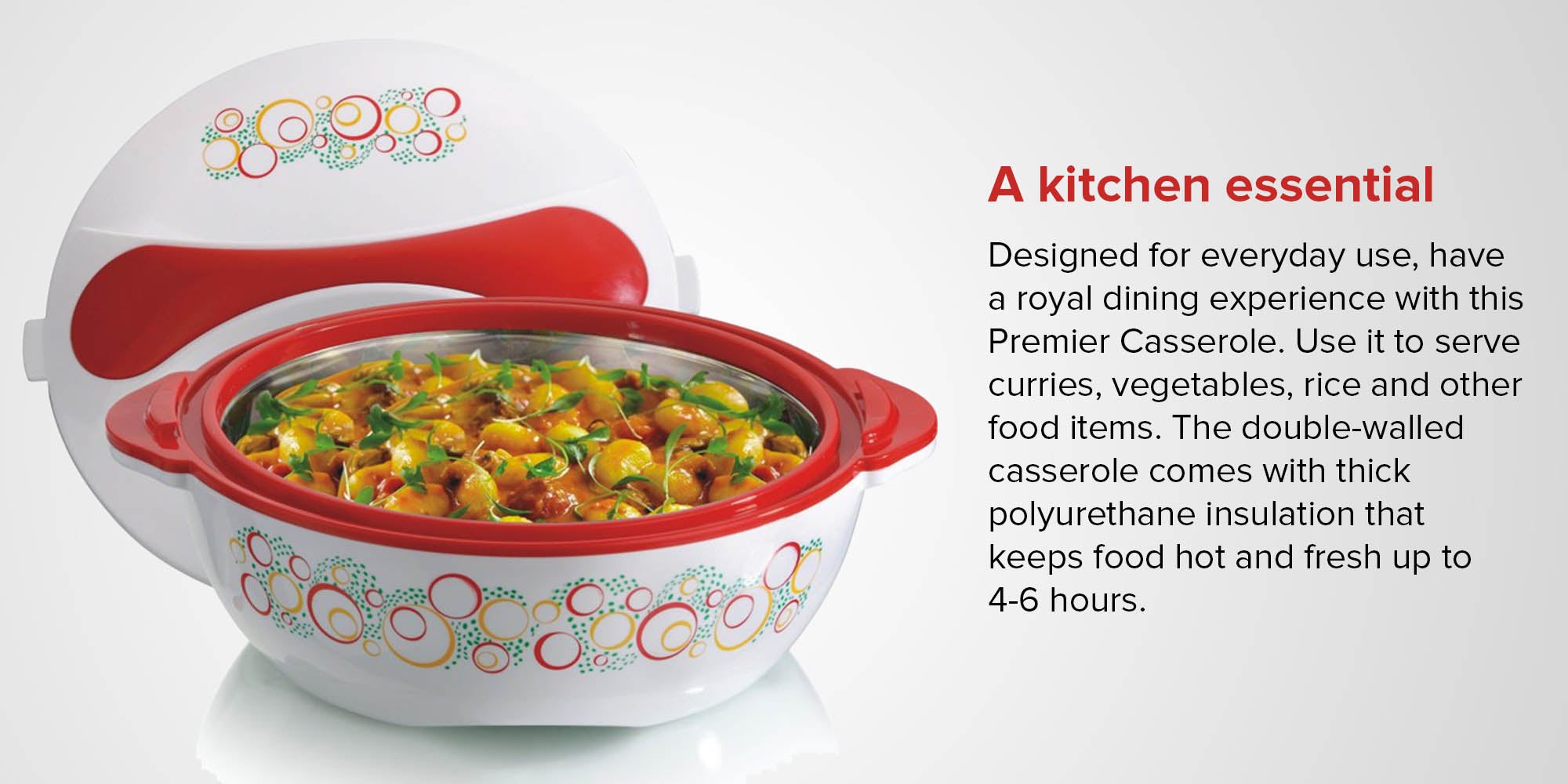 Premier Casserole White with Red and Multicolor Design 8000ml