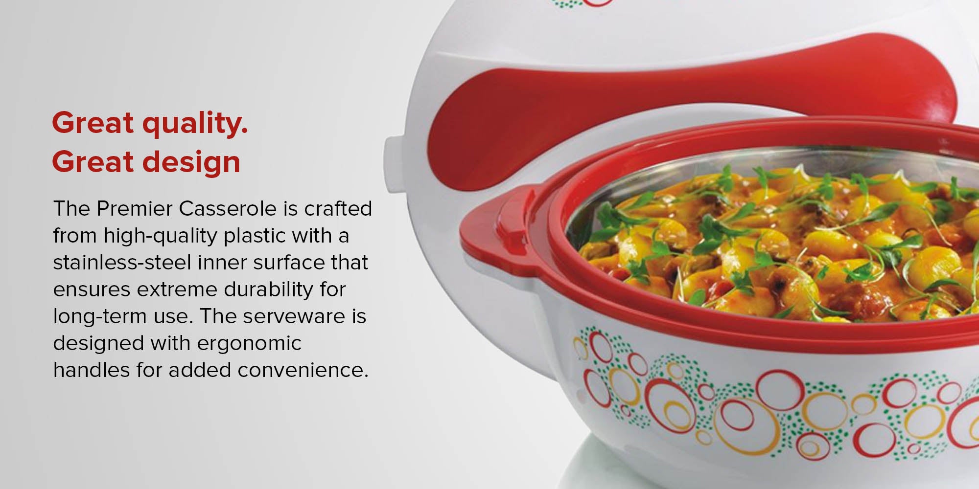 Premier Casserole White with Red and Multicolor Design 8000ml