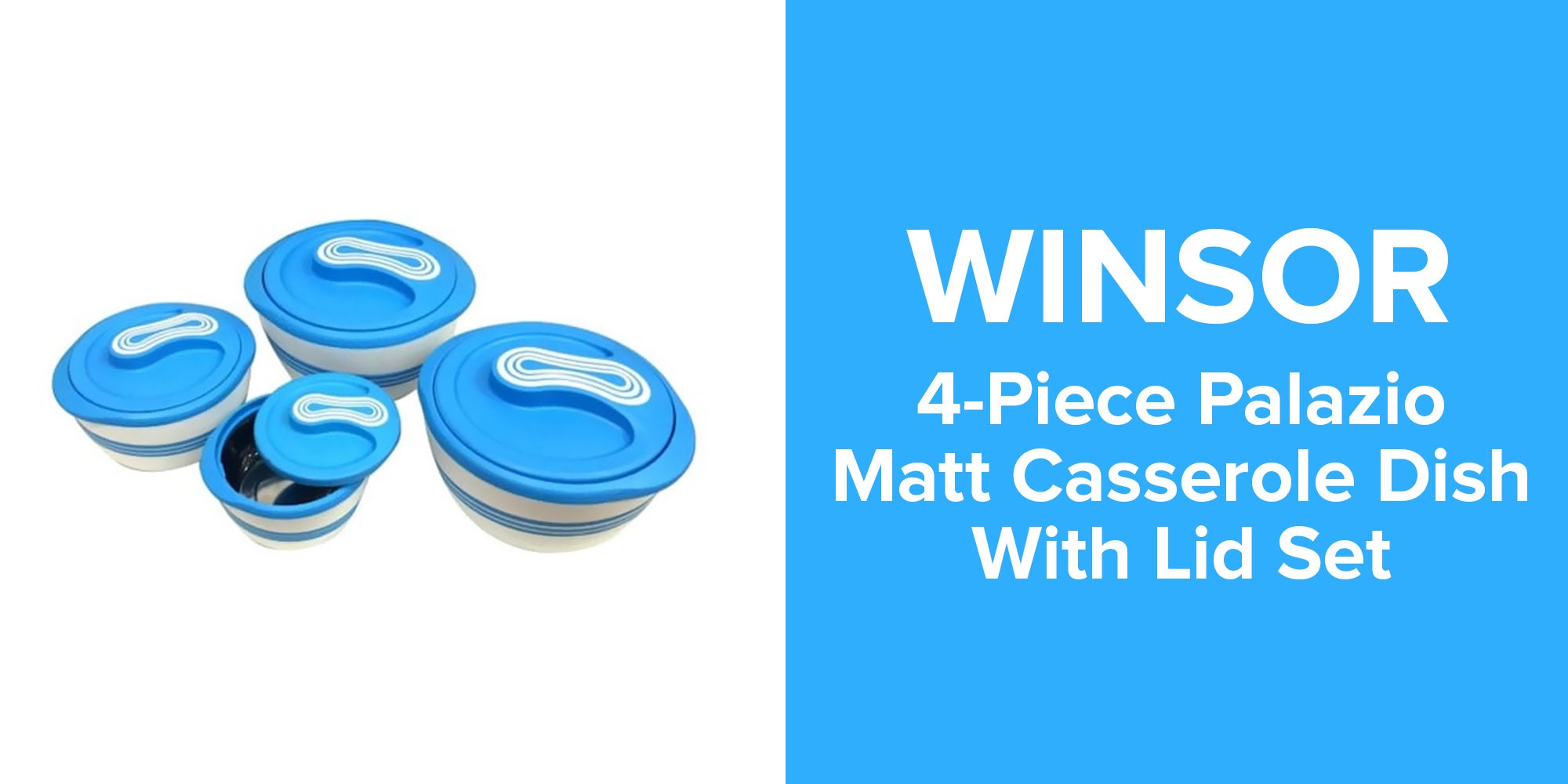 4-Piece Palazio Matt Casserole Set Blue 1st Casserole Dish 500, 2nd Casserole Dish 1000, 3rd Casserole Dish 1500, 4th Casserole Dish 2500ml