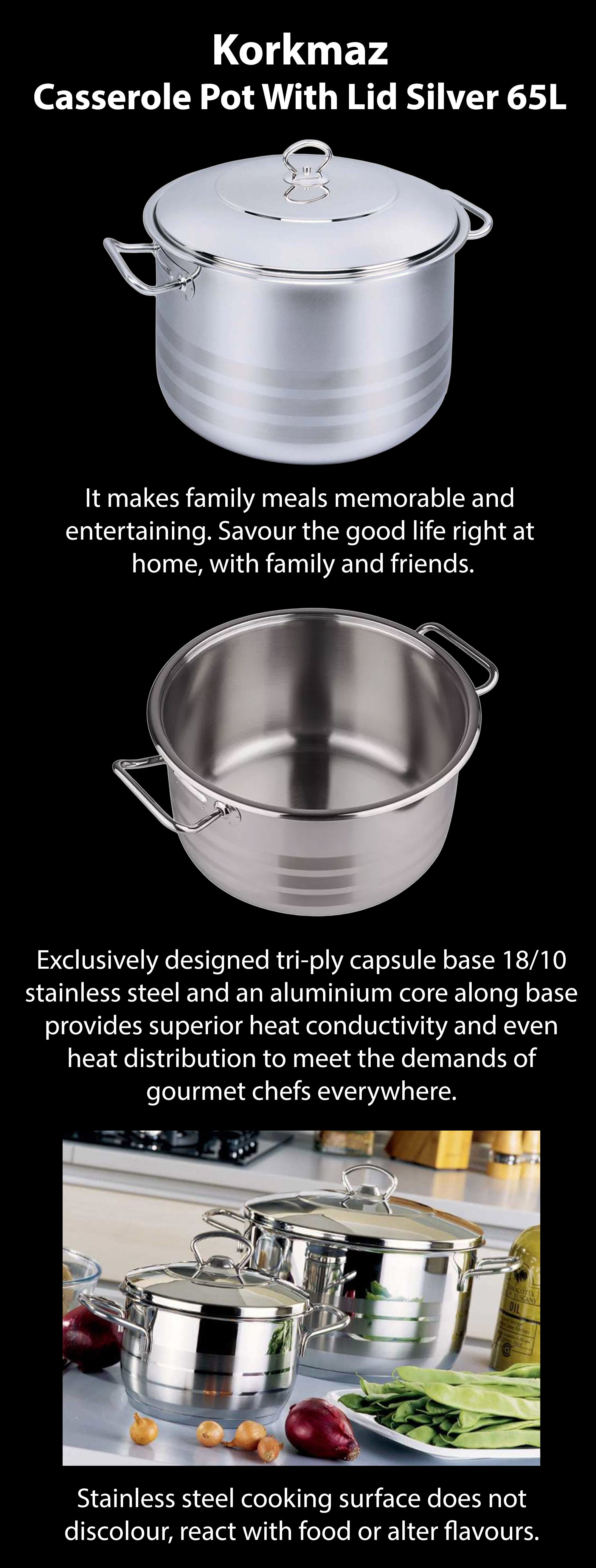 Casserole Pot With Lid Silver 33x50cm
