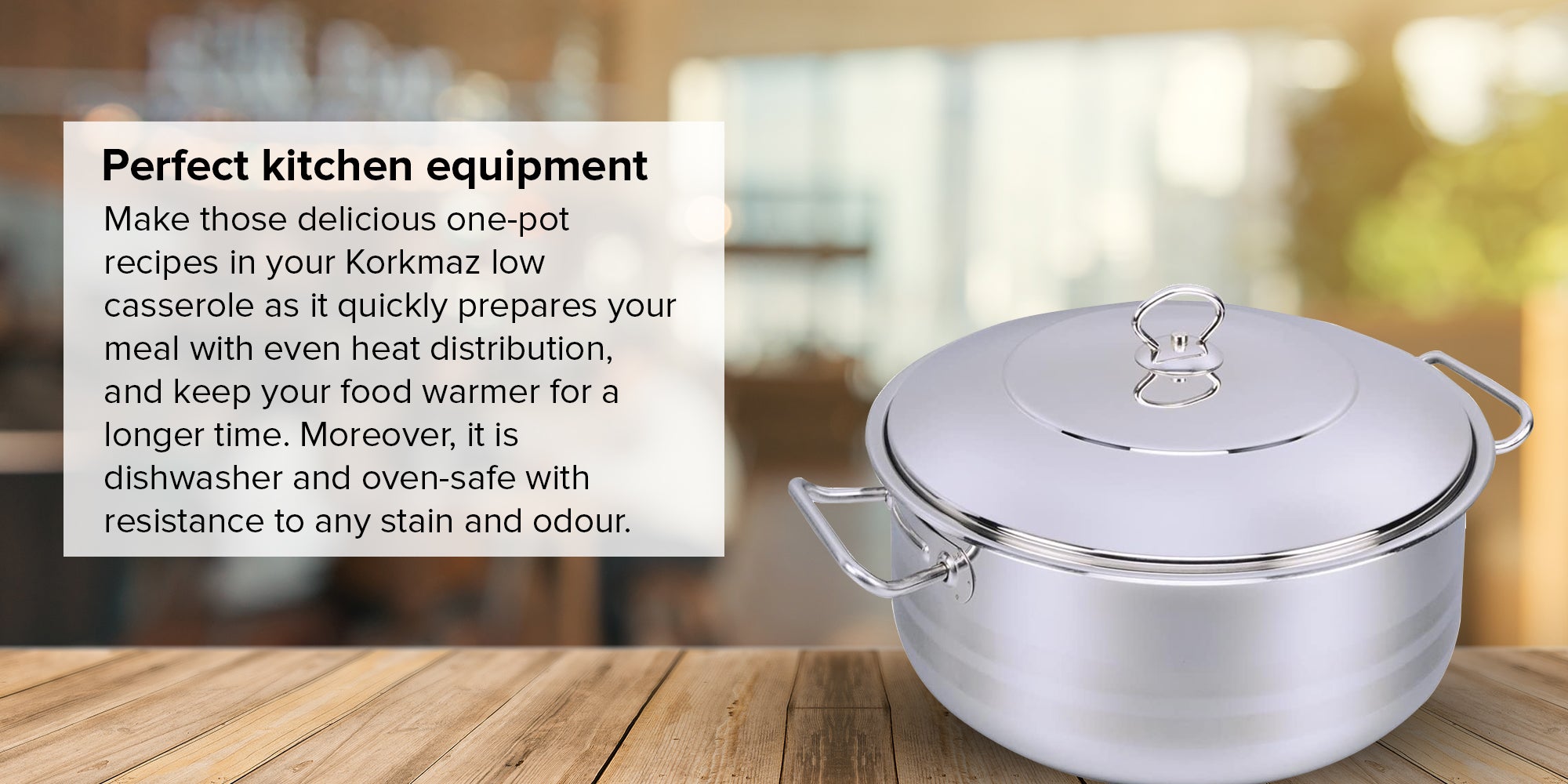 Sturdy And Durable Exclusive Shaped Cool Touch Handle Low Casserole With Lid Silver 15Liters