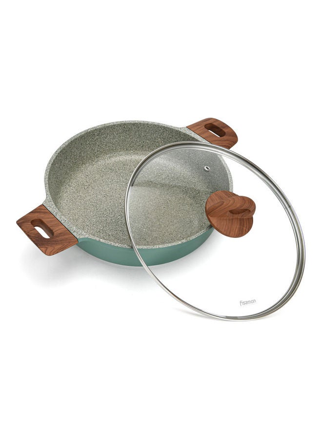 Casserole With Glass Lid Aluminium Coating Shallow And Induction Bottom 28x7.2cm/3.8LTR Green