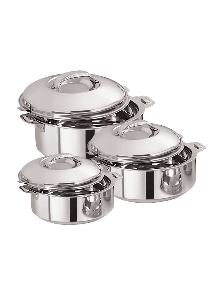 Stainless Steel Casserole Lightweight Easy to Handle Hotpot with Lid Silver-Madina 3Pc Set 1.0L, 1.5L, 2.5L