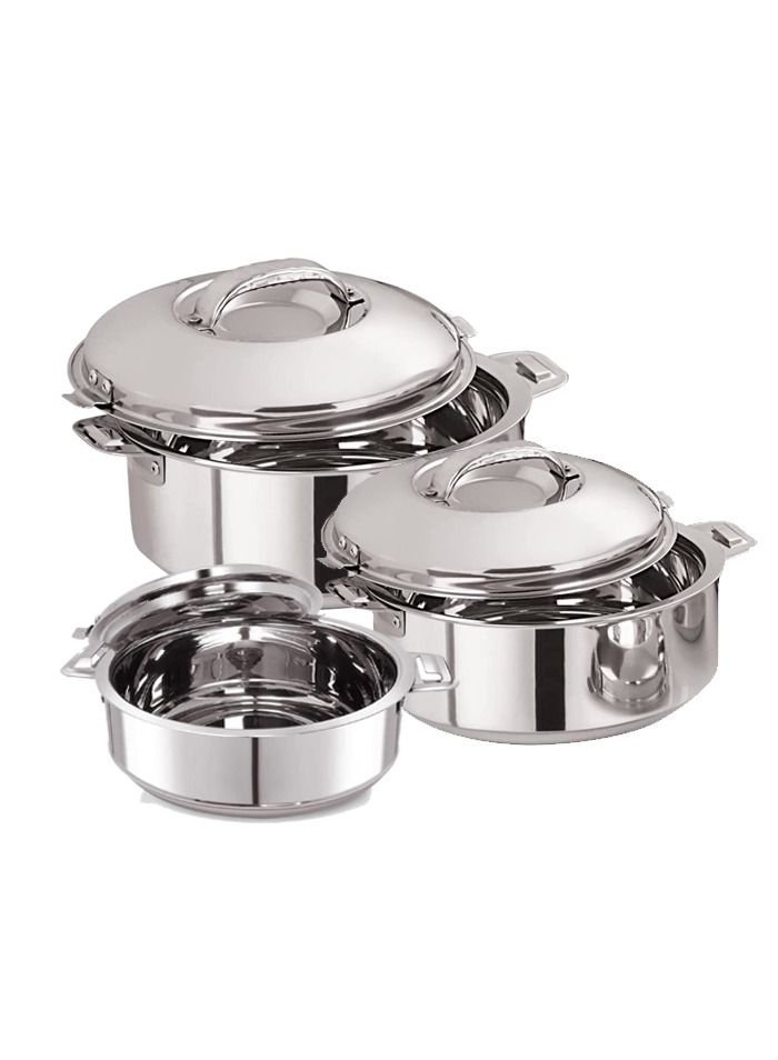 Stainless Steel Casserole Lightweight Easy to Handle Hotpot with Lid Silver-Madina 3Pc Set 1.0L, 1.5L, 2.5L