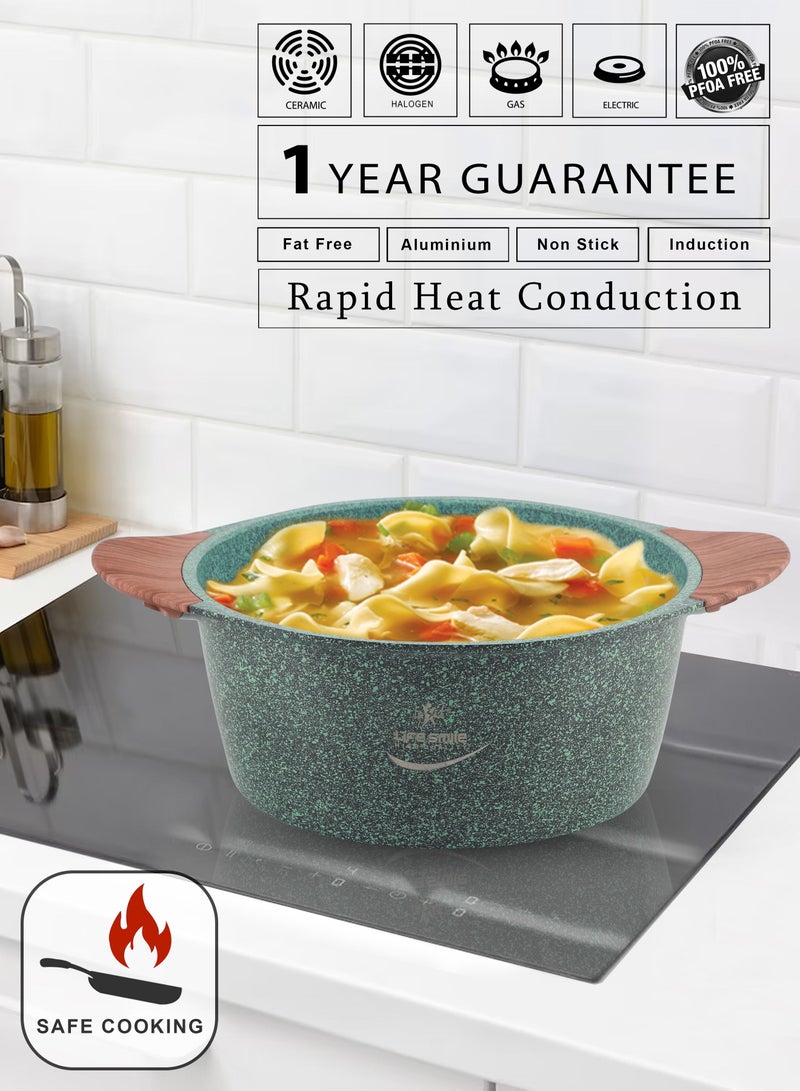 20/24/28/32cm Sizes Induction Casserole Dish Granite Coated Aluminum Soup Pot Cooking Stock Pot With T- Glass Lid - PFOA Free Oven Safe - Multi Layer Non-Stick  Coating - Easy Cleaning