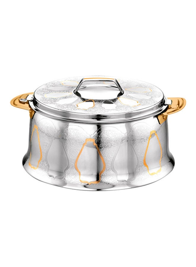 Food-Grade Hot And Cold Hotpot With Double Wall Vacuum Insulation| Firm Twist Lock To Keep Food Fresh For Long| Elegant And Unique Design Perfect For Rice Roti Curry| Silver and Golden Silver 5000ml