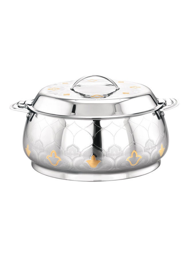 Food-Grade Hot And Cold Hotpot With Double Wall Vacuum Insulation| Firm Twist Lock To Keep Food Fresh For Long| Elegant And Unique Design Perfect For Rice Roti Curry| Silver and Golden Silver 2500ml