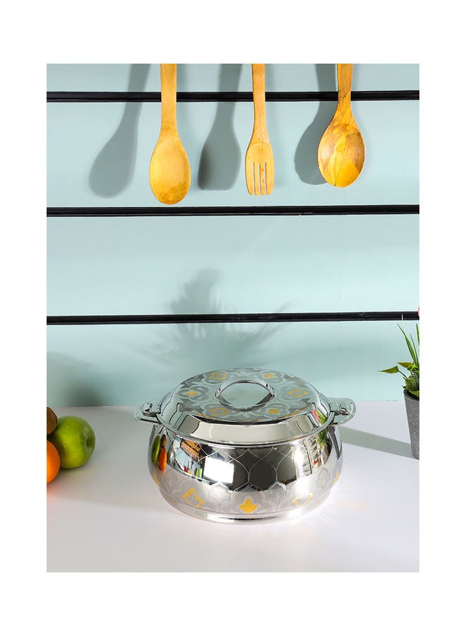 Food-Grade Hot And Cold Hotpot With Double Wall Vacuum Insulation| Firm Twist Lock To Keep Food Fresh For Long| Elegant And Unique Design Perfect For Rice Roti Curry| Silver and Golden Silver 2500ml